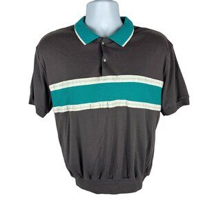 Vintage Bayport Mens Polo Shirt Large Brown Green White Colorblock Short Sleeve